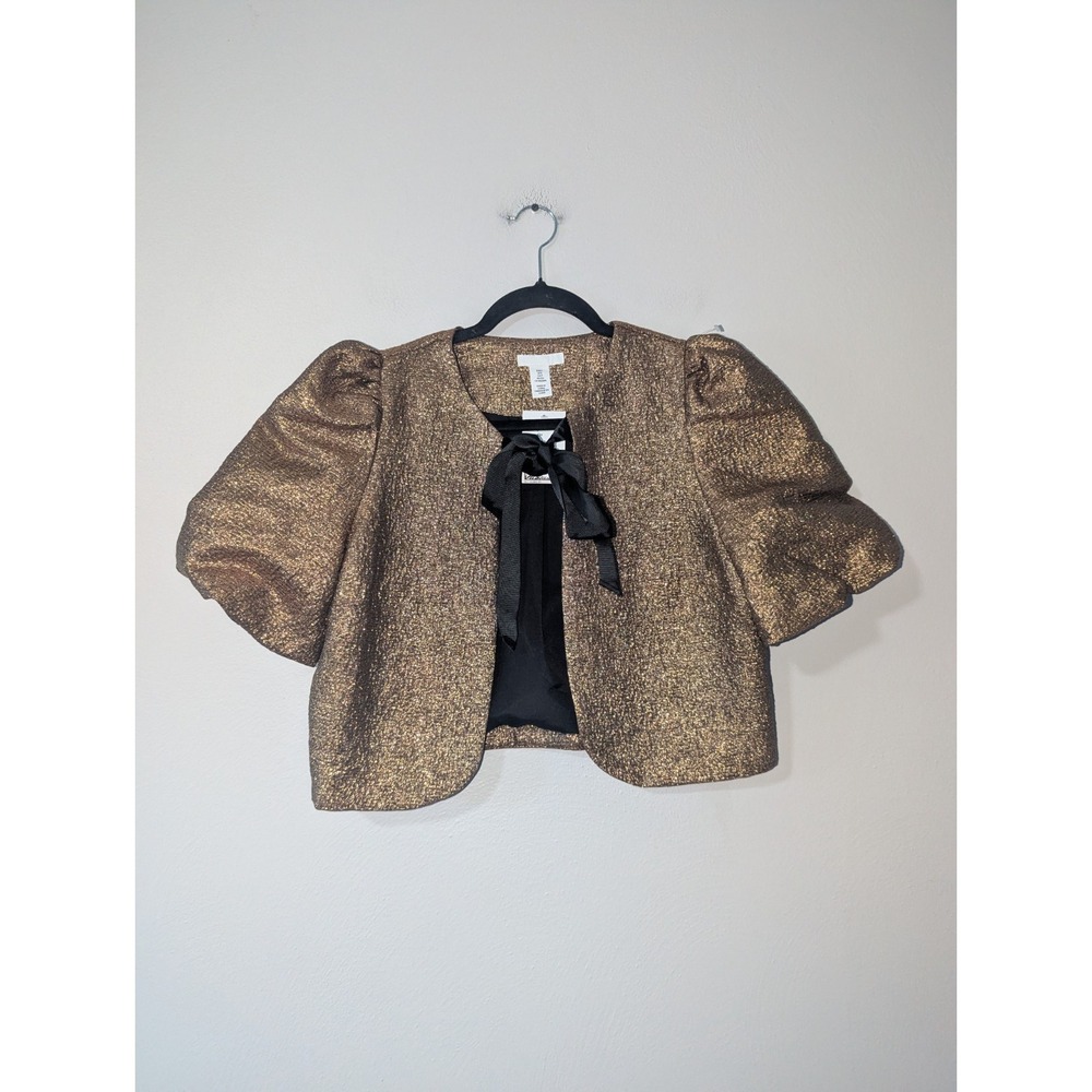 S NWT H&M Gold Shimmer Puff Sleeve Crop Jacket